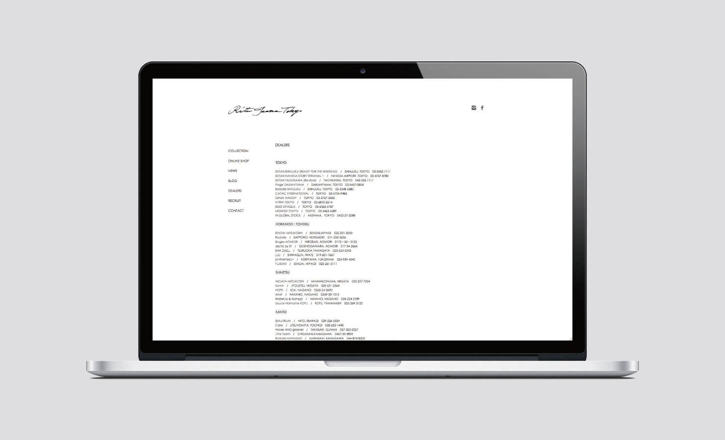 Rita Jeans Tokyo webサイト